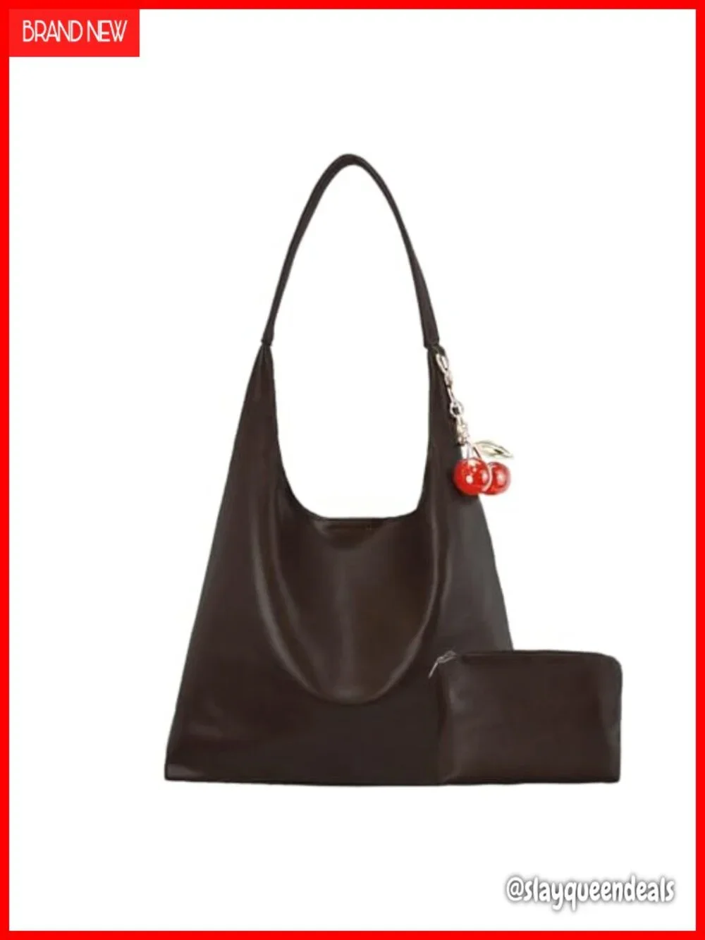 Vegan Hobo Bag Cherry Leather Shoulder Purse Slouchy Designer Crossbody Bag